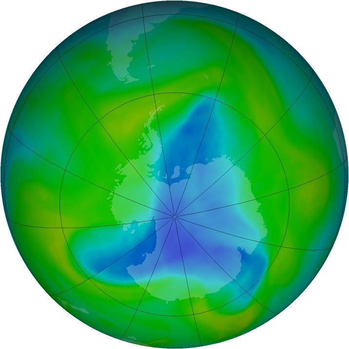 Antarctic ozone map for 02 December 2005